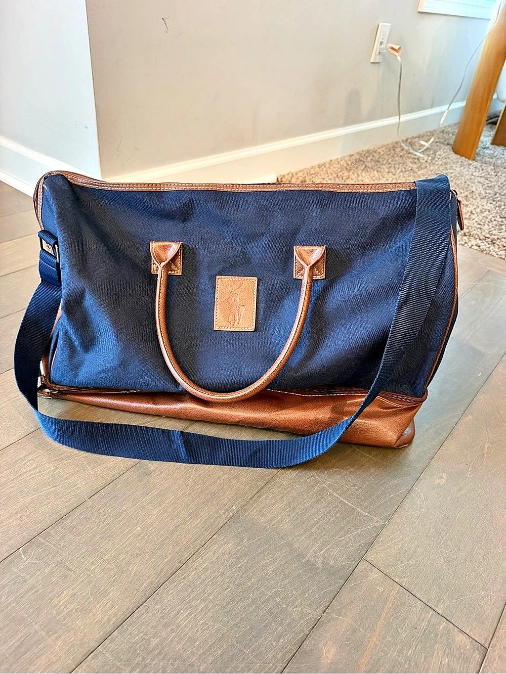 Vintage Polo Ralph Lauren Blue & Brown Travel Bag